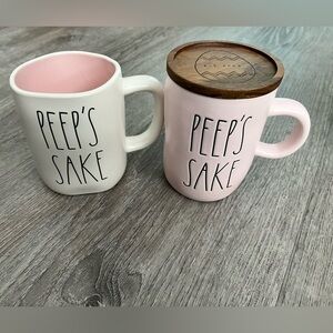 Rae Dunn Peeps sake mug set of 2 white pink w one topper